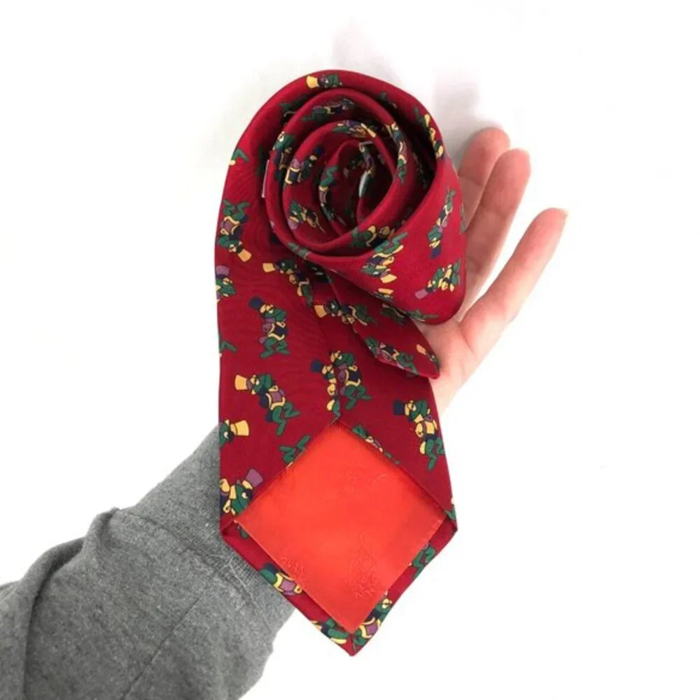 vintageVAN LOREN Italy Italian 100% Silk Tie Red fancy Frog‎ Tails & Top Hat